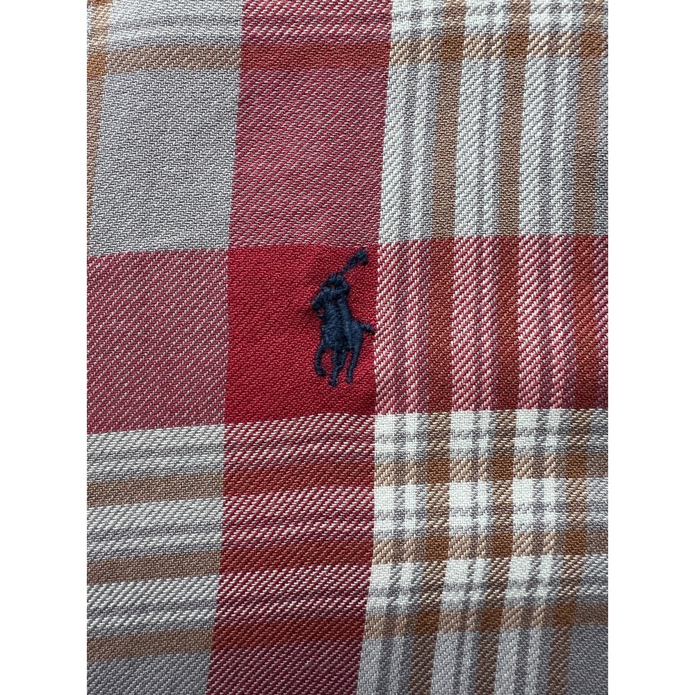 Polo Ralph Lauren Plaid Flannel Shirt Mens M Red Tan Gray Blue Pony Cotton RARE - Picture 6 of 10
